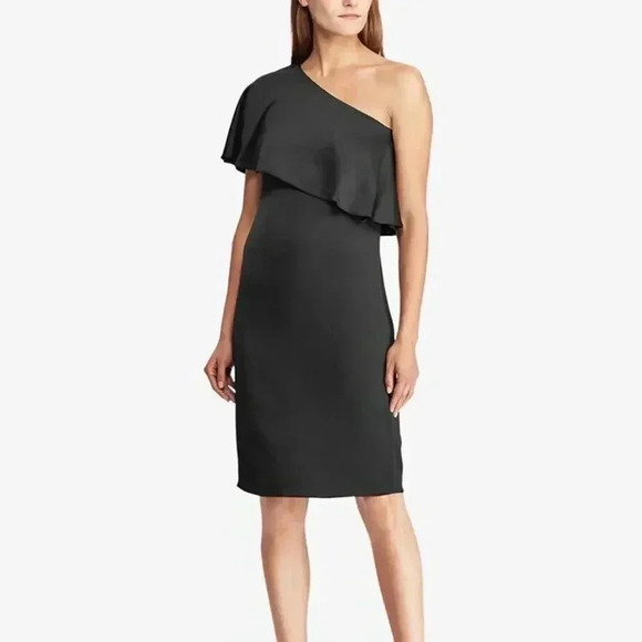 LAUREN Ralph Lauren satin one shoulder ruffled dress